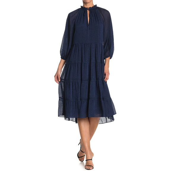 Alice + Olivia Layla Tiered Silk Midi Dress in Blue Women's Size Medium - Picture 1 of 11